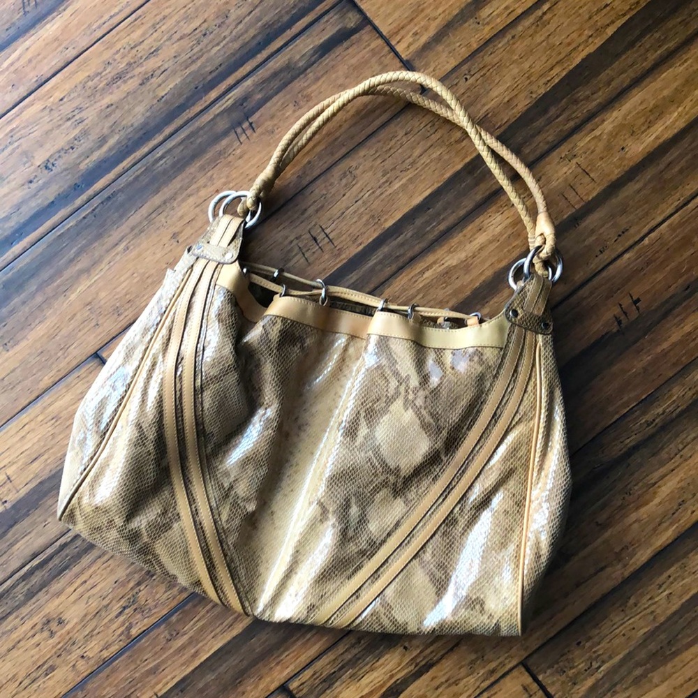 Sharif light brown leather snakeskin bag